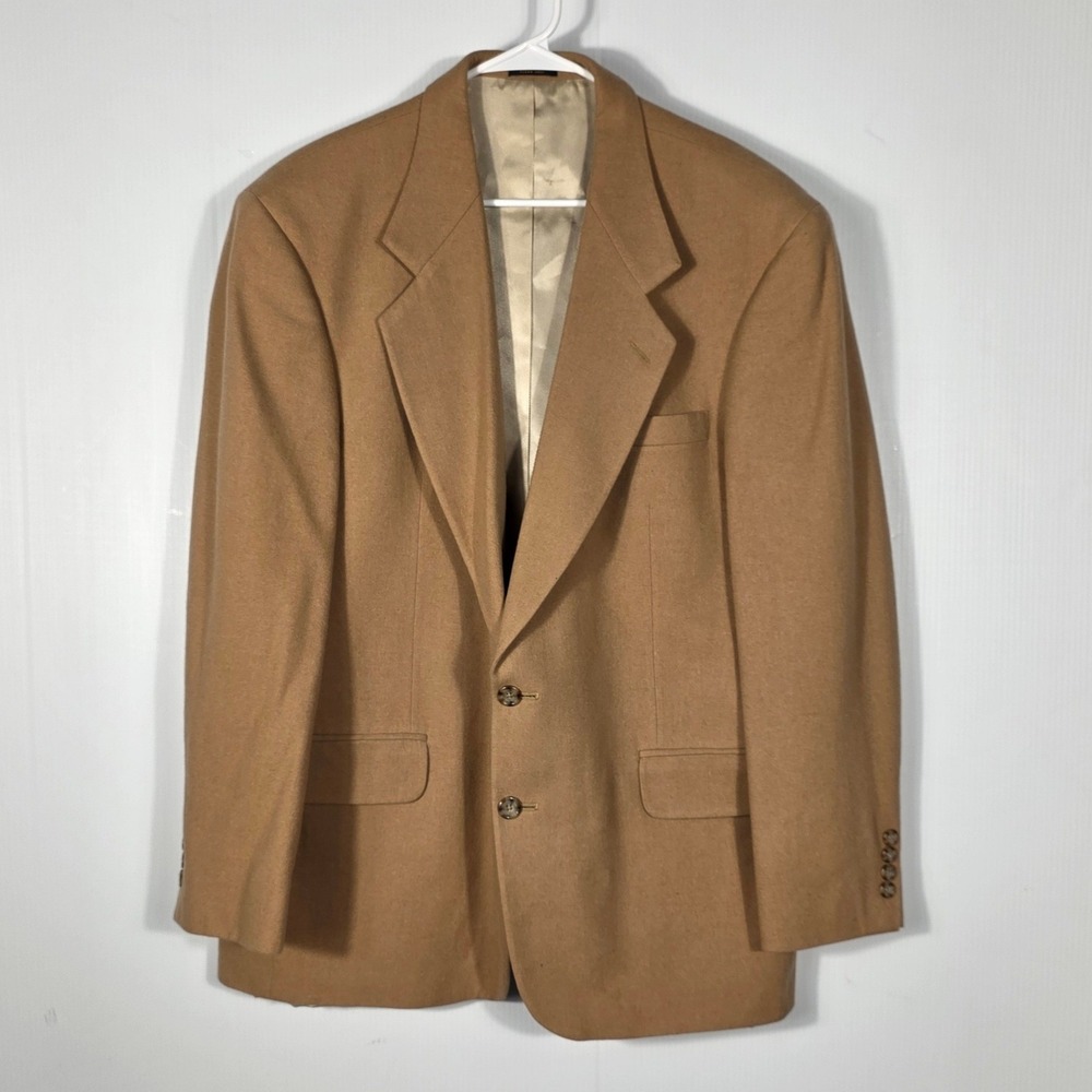 Oscar de la Renta Mens 44R Camel Wool Cashmere Blend 2 Button Blazer Sport Coat